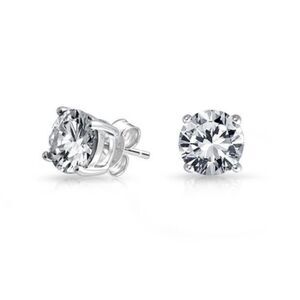 NWT Renaissance Collection 14k White Gold Plated CZ Stud Earrings Over Sterling